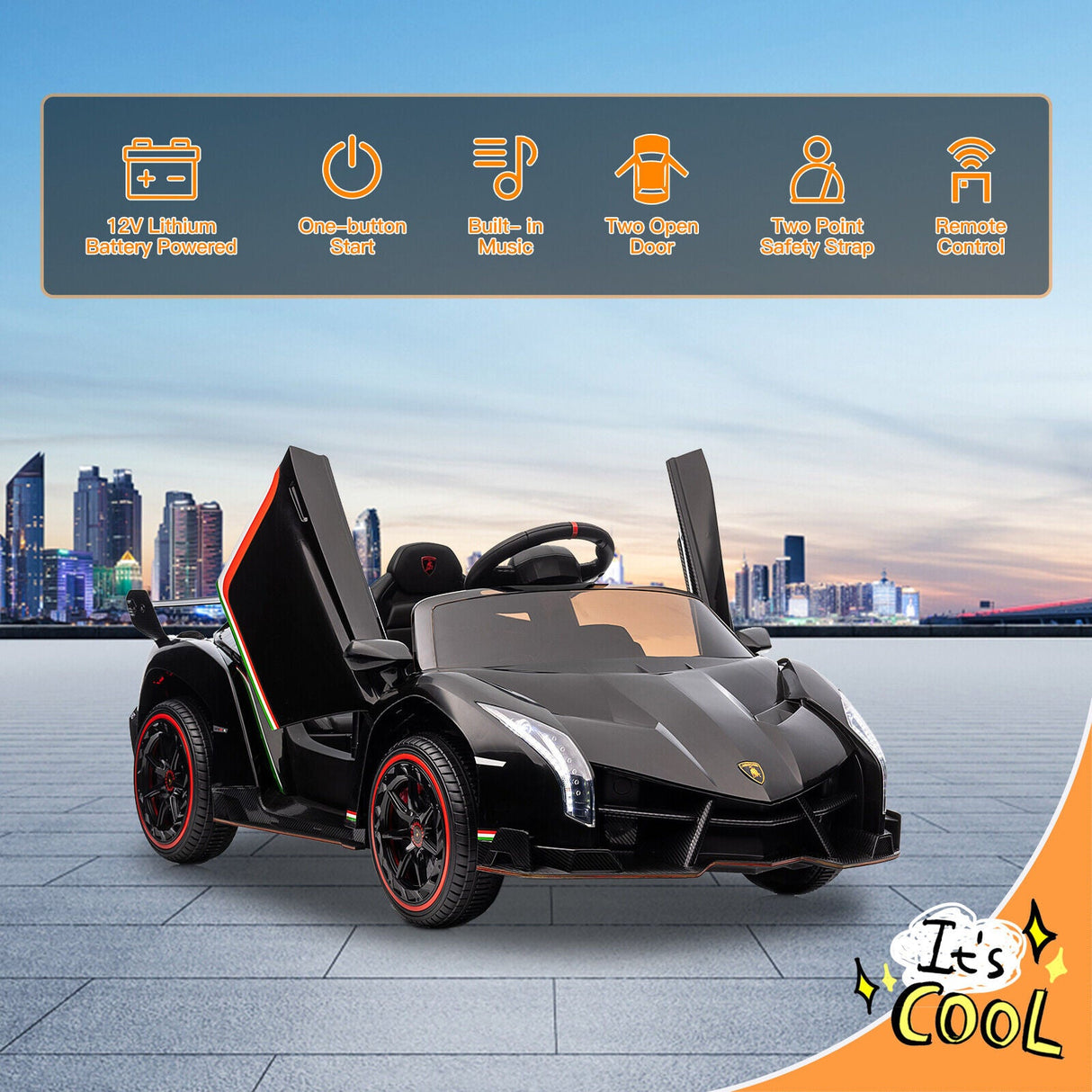 Licensed Lamborghini 2-Seater Electric Ride-On Car for Kids with Remote Control - 12V