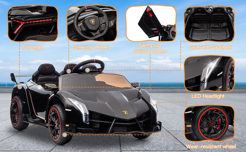 Licensed Lamborghini 2-Seater Electric Ride-On Car for Kids with Remote Control - 12V