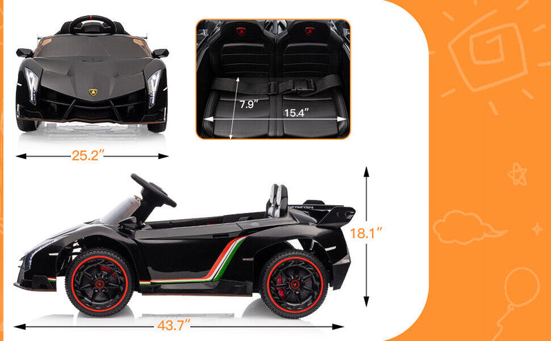 Licensed Lamborghini Electric Ride-On Car for Kids with Remote Control - Black