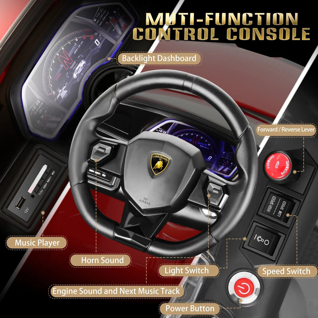 Licensed Lamborghini Ride-On Car for Kids with Hydraulic Doors - 12V 2x35W - Perfect Gift for Children