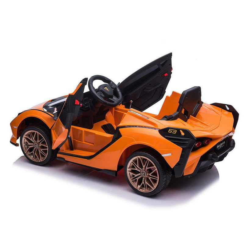 Licensed Lamborghini Sian 12V Electric Ride-On Car for Kids in Orange Plastic