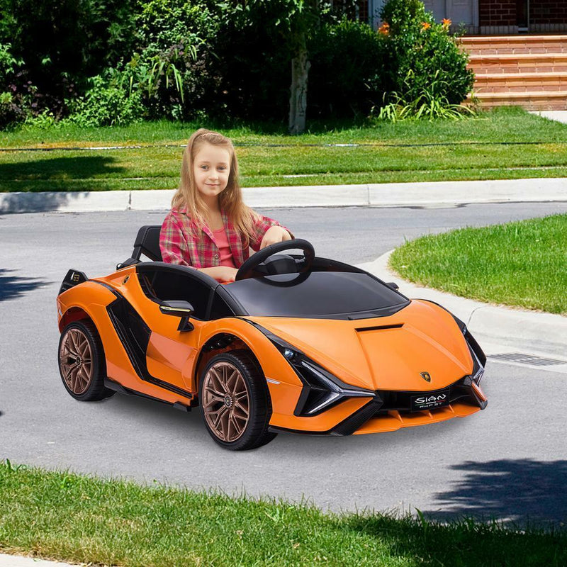 Licensed Lamborghini Sian 12V Electric Ride-On Car for Kids in Orange Plastic