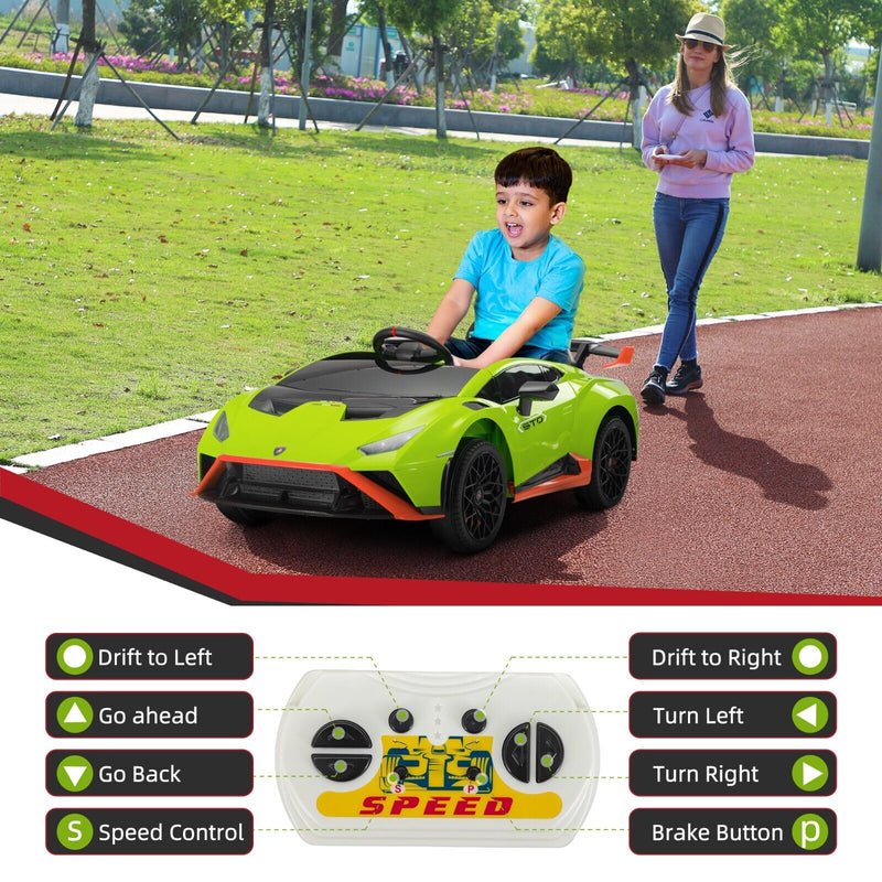 Licensed Lamborghini STO Ride On Car for Kids with RC and Music - 12V Electric Vehicle