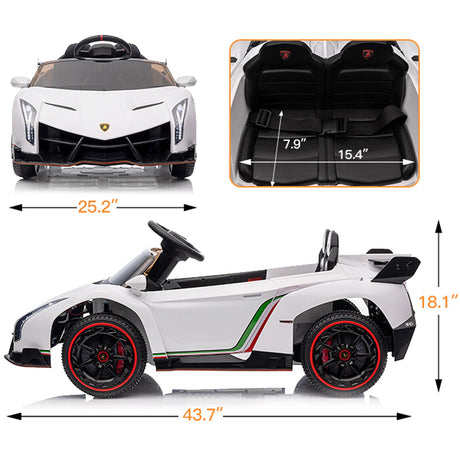 Licensed Lamborghini Style Kids Ride On Car with Remote Control, Music, and LED Lights - 12V
