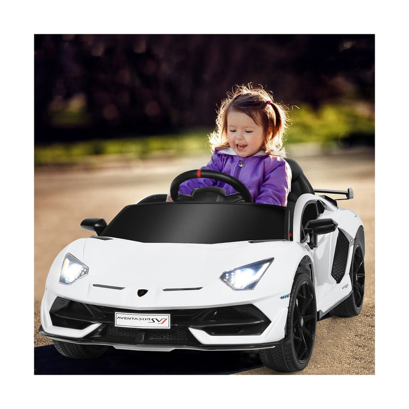Licensed Lamborghini SVJ RC Ride-On Car for Kids with Trunk & Music - 12V White