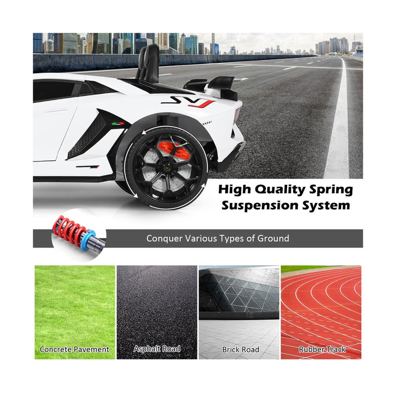 Licensed Lamborghini SVJ RC Ride-On Car for Kids with Trunk & Music - 12V White