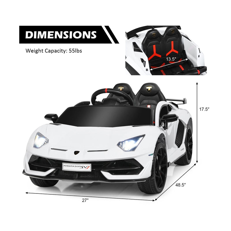 Licensed Lamborghini SVJ RC Ride-On Car for Kids with Trunk & Music - 12V White