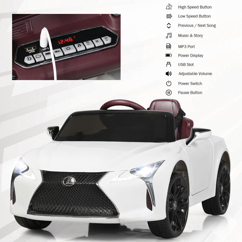 Licensed Lexus LC500 Electric Ride-On Car for Kids with Remote Control - White