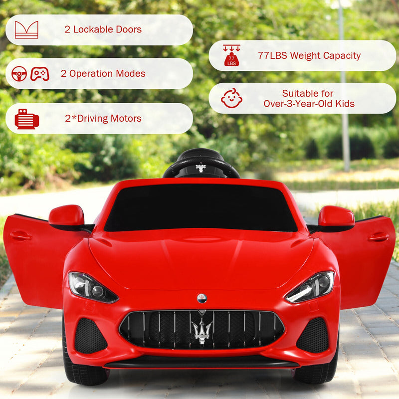 Licensed Maserati GranCabrio 12V Ride-On Car for Kids with Music & Remote Control - Red