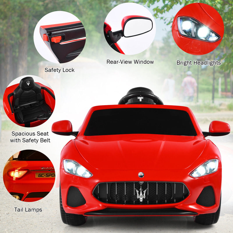 Licensed Maserati GranCabrio 12V Ride-On Car for Kids with Remote Control and Music - Red