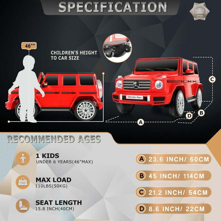 Licensed Mercedes-Benz G500 4WD Kids Ride-On SUV with Remote Control - 12V