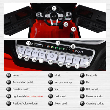 Licensed Mercedes-Benz G63 12V Kids Ride On Car with Remote Control and Music in Red