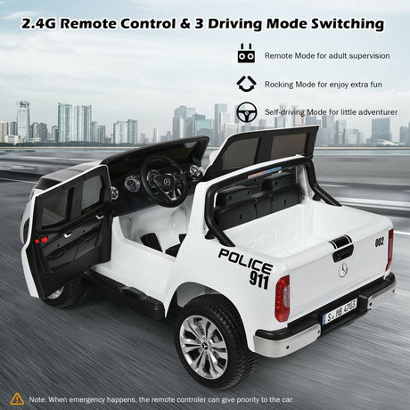 Licensed Mercedes Benz X Class 2-Seater Kids Ride On Police Car with Trunk - 12V RC Toy
