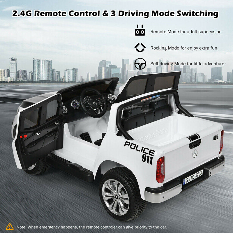 Licensed Mercedes Benz X Class 2-Seater Kids Ride On Police Car with Trunk - 12V RC Toy