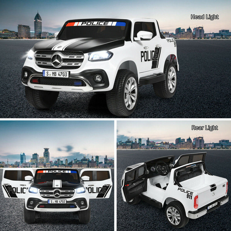 Licensed Mercedes Benz X Class 2-Seater Kids Ride On Police Car with Trunk - 12V RC Toy