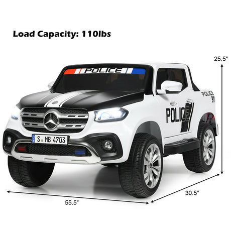 Licensed Mercedes Benz X Class RC 2-Seater Kids Police Car with Trunk - 12V