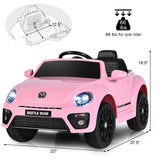Licensed Pink Volkswagen Beetle Ride-On Car for Kids with Music and Remote Control - 12V