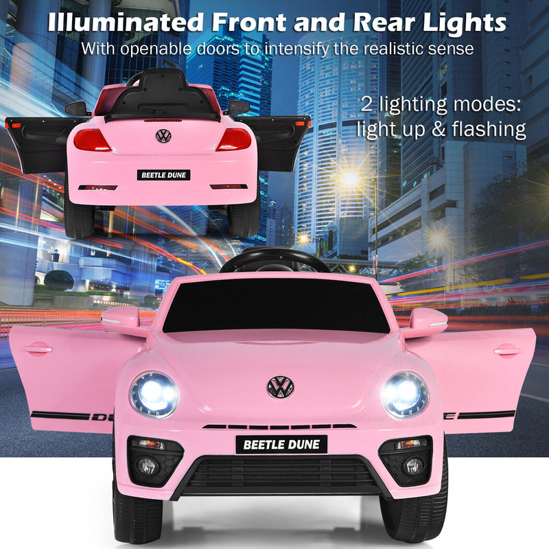 Licensed Pink Volkswagen Beetle Ride-On Car for Kids with Music and Remote Control - 12V