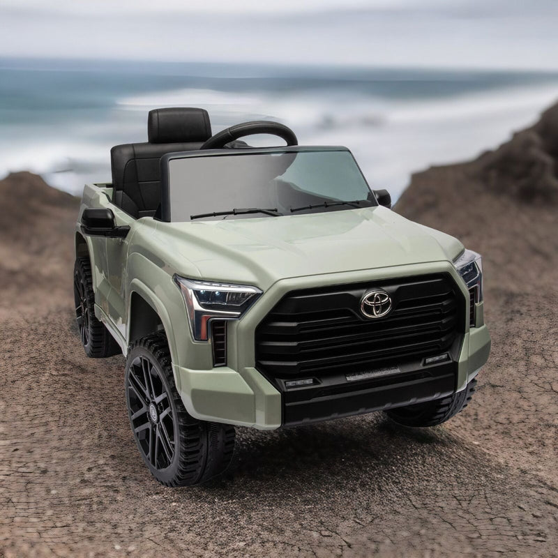 Licensed Toyota Tundra Olive 12V Kids Ride On Pickup Truck with 3 Speeds and Dual Motors