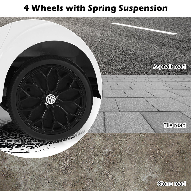 Licensed Volkswagen Beetle 12V Ride On Car for Kids with Music & Remote Control - White