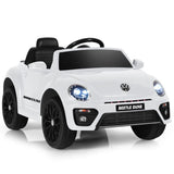 Licensed Volkswagen Beetle 12V Ride On Car for Kids with Remote Control and Music - White