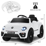 Licensed Volkswagen Beetle 12V Ride On Car for Kids with Remote Control and Music - White