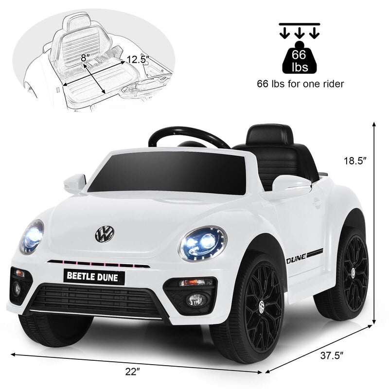 Licensed Volkswagen Beetle 12V Ride On Car for Kids with Remote Control and Music - White