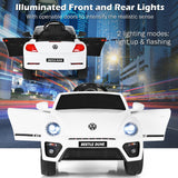 Licensed Volkswagen Beetle 12V Ride On Car for Kids with Remote Control and Music - White