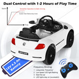 Licensed Volkswagen Beetle 12V Ride On Car for Kids with Remote Control and Music - White