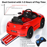 Licensed Volkswagen Beetle 12V Ride-On Car with Music & Remote Control - Red