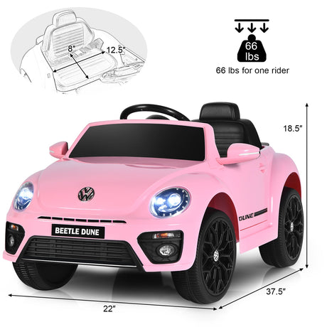 Licensed Volkswagen Beetle 12V Ride On Car with Remote Control and Music for Kids
