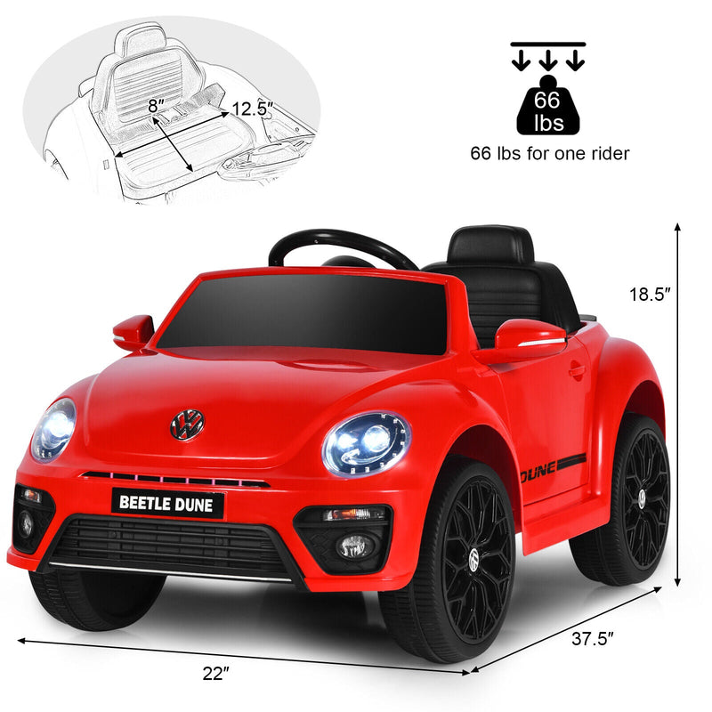 Licensed Volkswagen Beetle 12V Ride-On Car with Remote Control and Music - Red