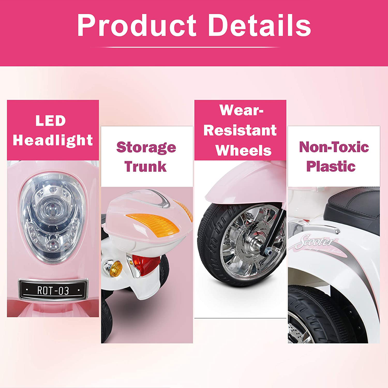 Light Pink Motorcycle Toy Trunk with Key Switch - Perfect for Boys & Girls