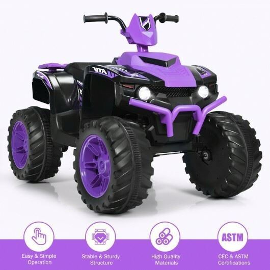 Long-Lasting 12V Kids Electric ATV Quad Ride On Car with LED Light-Purple