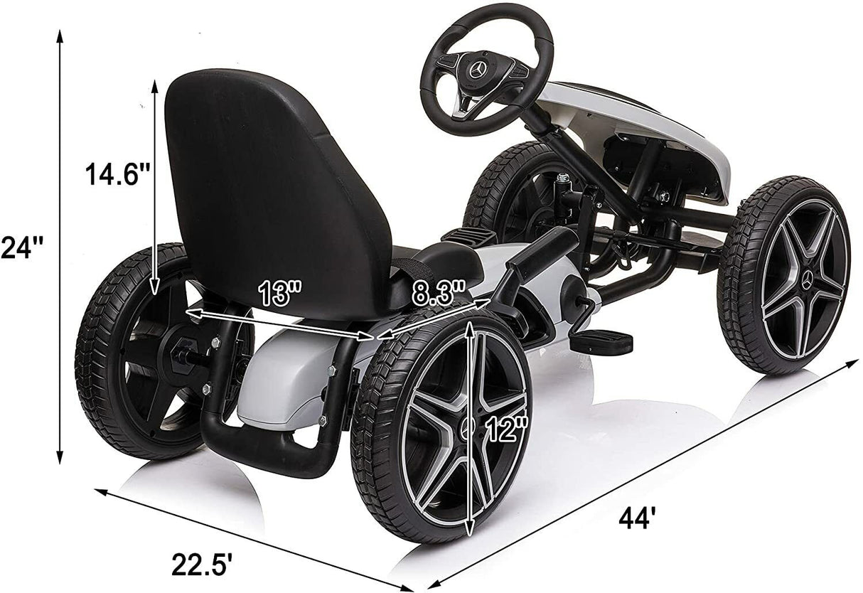 LUCKYERMORE Kids Pedal Go Kart Benz Racer Quad with Adjustable Seat for Outdoor Fun