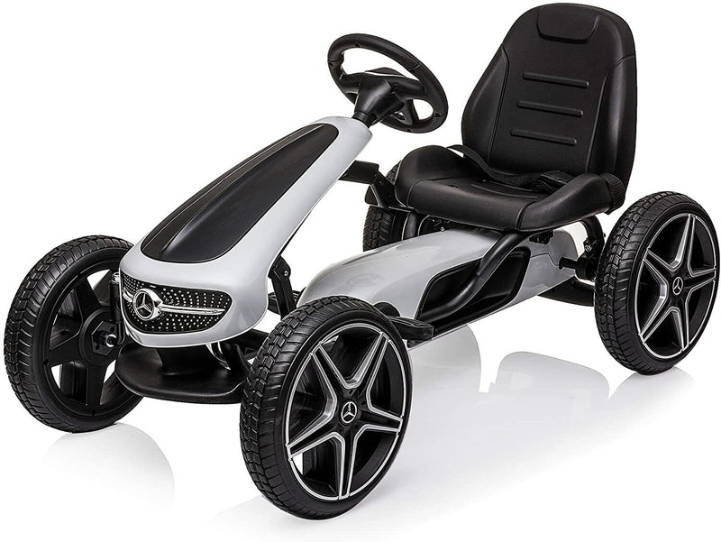 LUCKYERMORE Kids Pedal Go Kart Benz Racer Quad with Adjustable Seat for Outdoor Fun