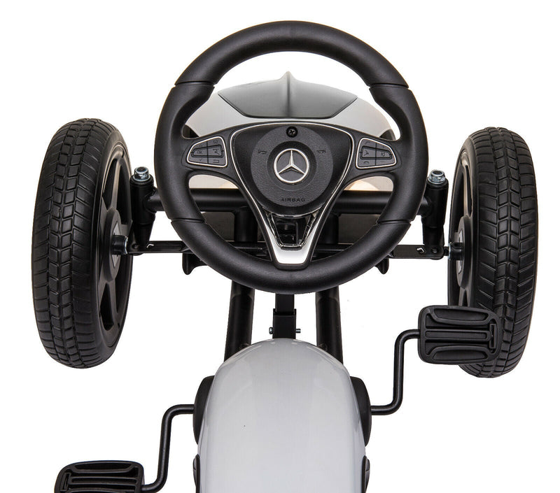 LUCKYERMORE Kids Pedal Go Kart Benz Racer Quad with Adjustable Seat for Outdoor Fun
