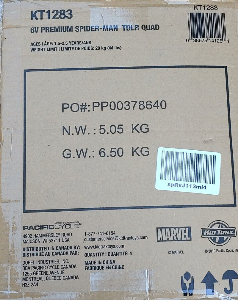 Marvel's Spider-Man 6V Quad Ride-On for Toddlers by Kid Trax (KT1283)