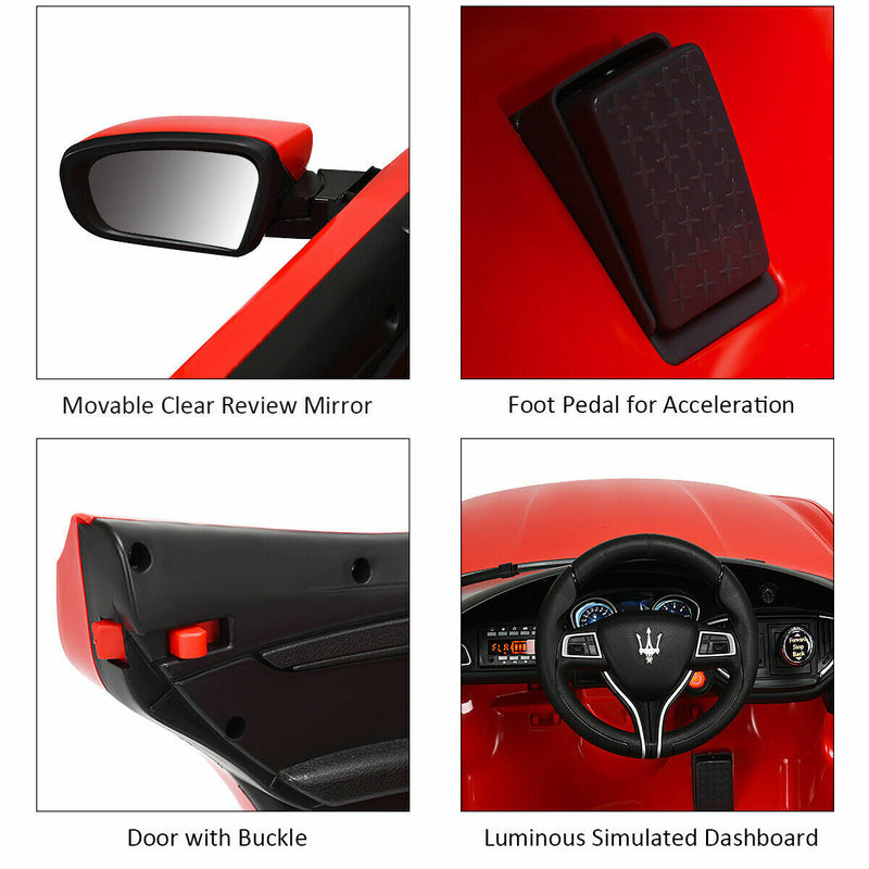 Maserati Licensed Kids Ride-On Car with RC Remote Control, LED Lights, and MP3 Player - Red