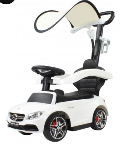 Mercedes Benz C63 Coupe Kids Push Car with Canopy - Foot to Floor Ride On Toy in White