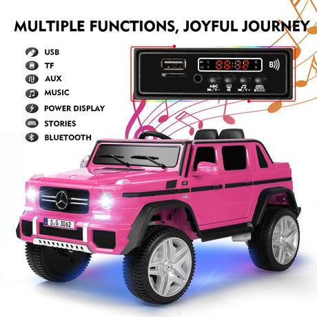 Mercedes-Benz G Wagon 12V Electric Kids Pink Ride On Car with LED Lights, Music, and Remote Control - Pink