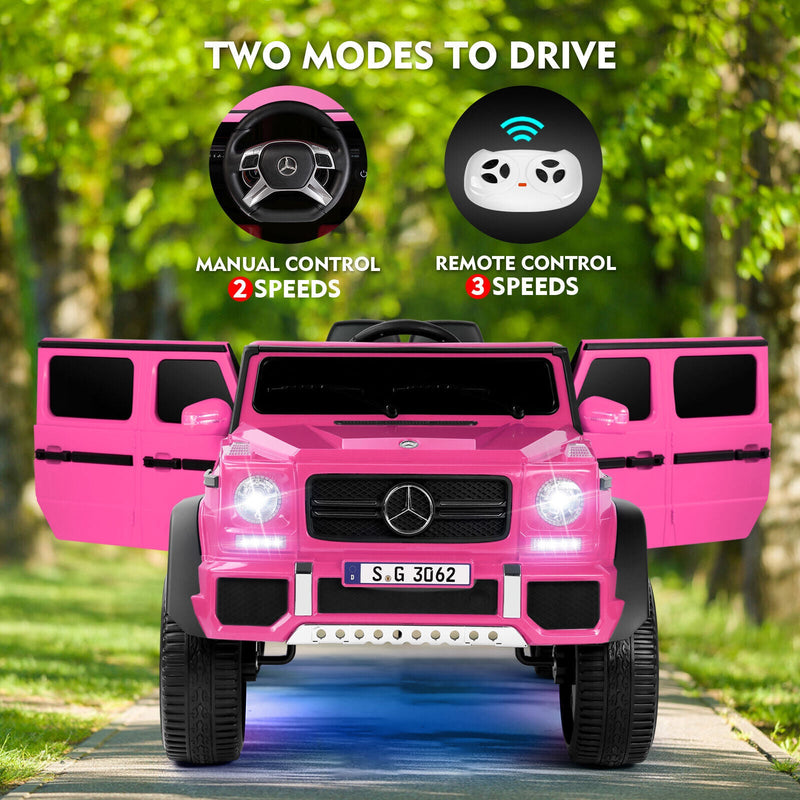 Mercedes-Benz G Wagon 12V Electric Kids Pink Ride On Car with LED Lights, Music, and Remote Control - Pink