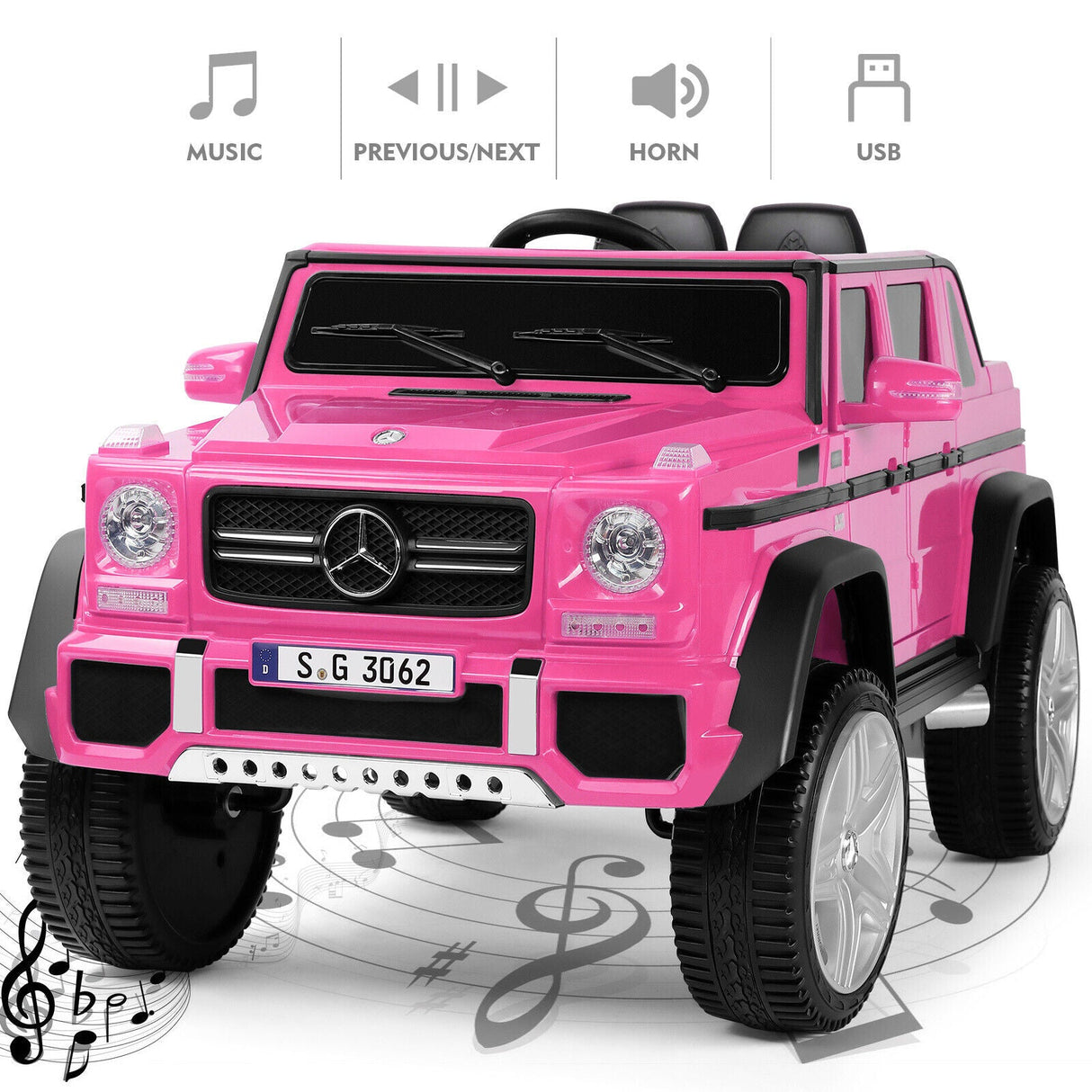 Mercedes-Benz Electric Ride On Car for Kids - 3 Speeds, LED Lights, Bluetooth, and Remote Control