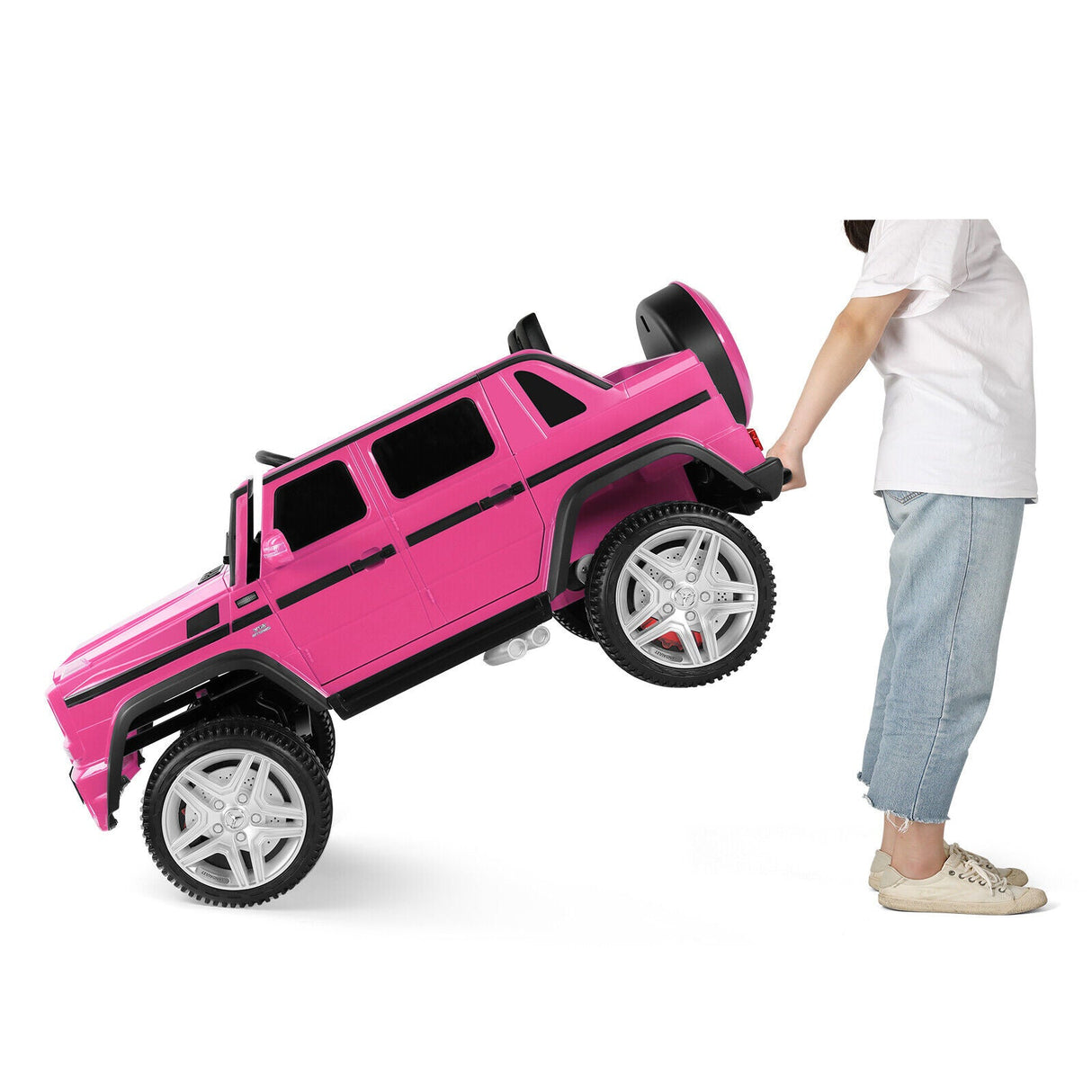 Mercedes-Benz Electric Ride-On Car for Kids with 3 Speeds, LED Lights, and RC Control - Pink