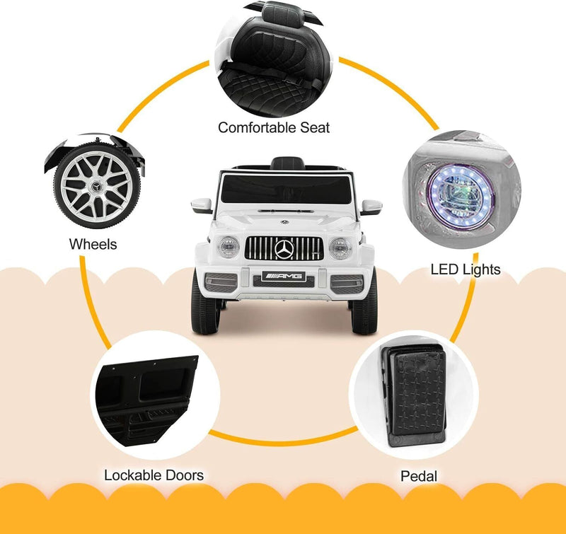Mercedes-Benz G63 Kids Ride On Car AMG with Music, LED Lights, and AUX - 12V, White