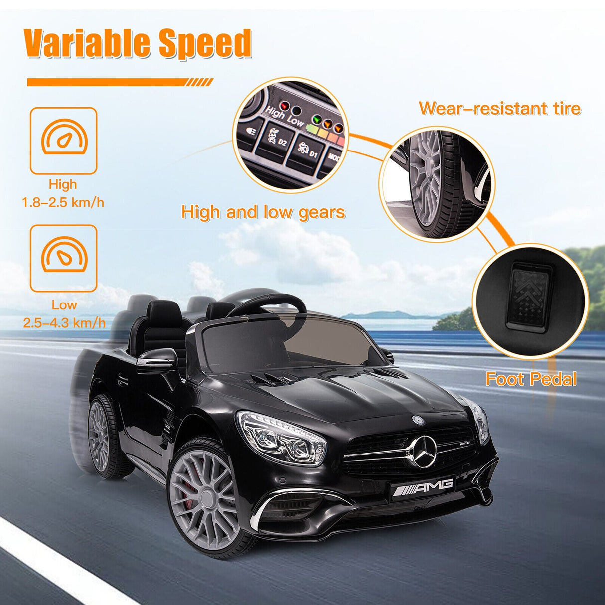 Mercedes Benz Licensed Electric Kids Ride On Car Toy - Black