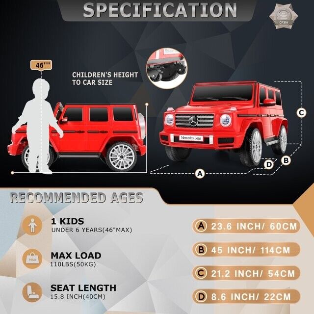 Mercedes-Benz Licensed Electric Ride-On Toy Car for Kids with Remote Control - Red