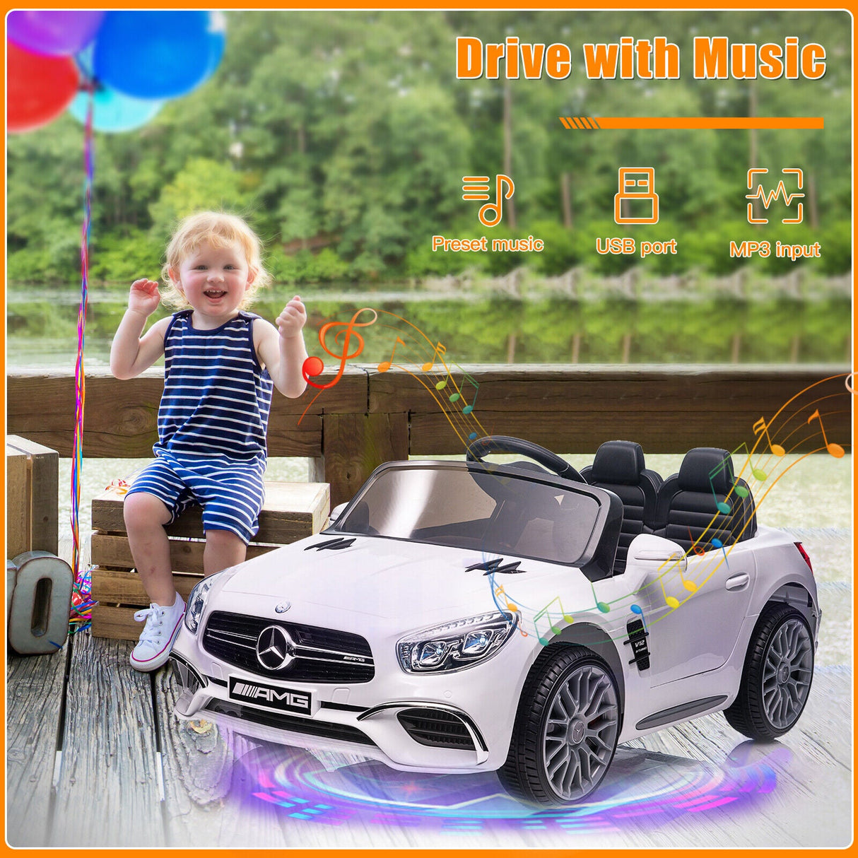 Mercedes Benz SL65 12V Kids Electric Ride-On Car - White with Remote Control and Mp3 Player