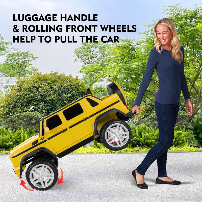 Mercedes-Benz Truck 12V Battery Ride On Car for Kids with 3 Speeds, LED Lights, Music, and Remote Control - Yellow