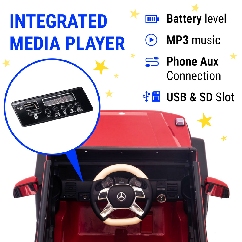 Mercedes G Wagon Ride On Car with Music, Rubber Wheels, LED Lights, and Remote Control